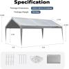 imageVIVOHOME 10x20ft Carport Replacement Canopy Cover 180G Waterproof ampamp UV Protected Tarp with 40 Elastic Buckles Suit for Garage Shelter Frame is Not Included