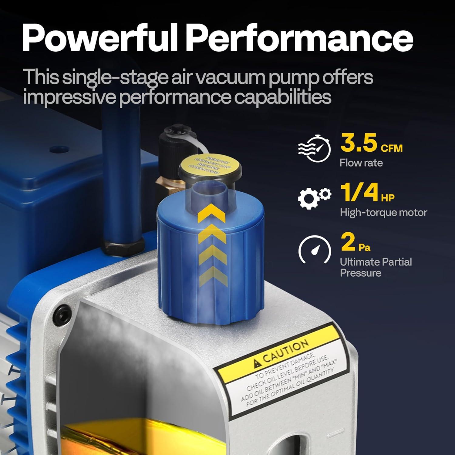 imageVIVOHOME 13 HP 45 CFM 1 Stage A2L HVAC Vacuum Pump Sparkless Motor for R32 R1234yf R454B R134a R22 R410a Systems Auto AC Vacuum Pump for Air Conditioner Refrigeration Maintenance with Oil Bottle35 CFM