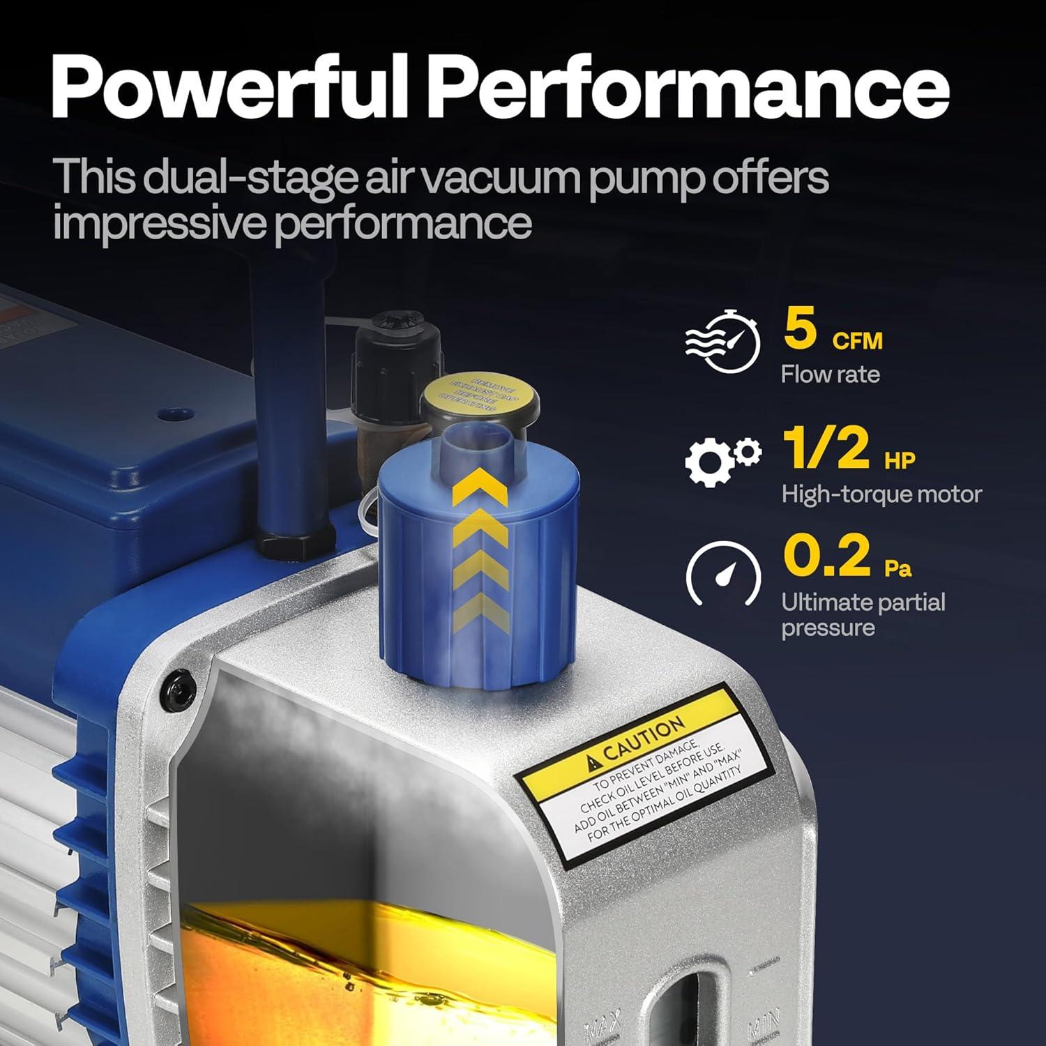 imageVIVOHOME 13 HP 45 CFM 1 Stage A2L HVAC Vacuum Pump Sparkless Motor for R32 R1234yf R454B R134a R22 R410a Systems Auto AC Vacuum Pump for Air Conditioner Refrigeration Maintenance with Oil Bottle5 CFM
