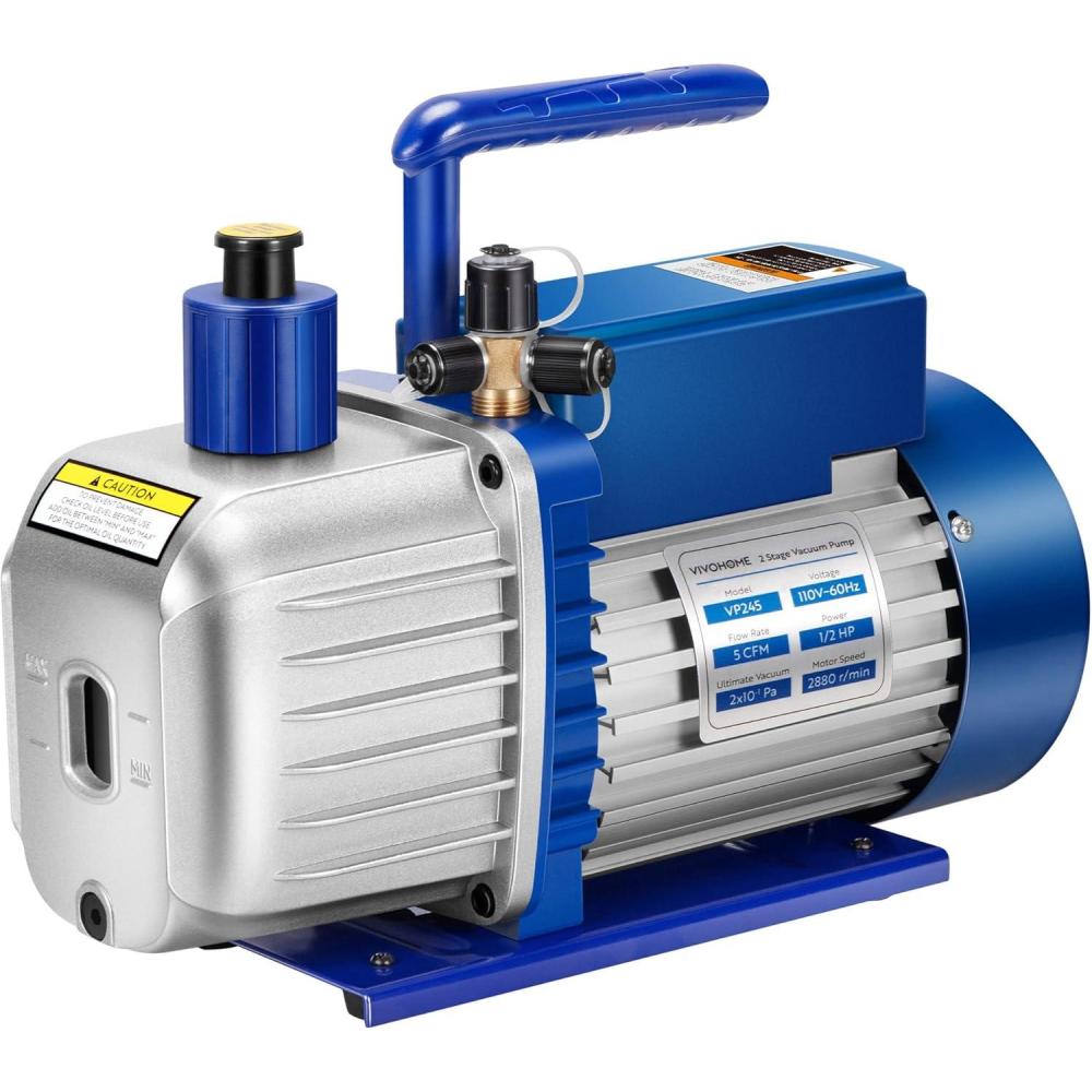 imageVIVOHOME 13 HP 45 CFM 1 Stage A2L HVAC Vacuum Pump Sparkless Motor for R32 R1234yf R454B R134a R22 R410a Systems Auto AC Vacuum Pump for Air Conditioner Refrigeration Maintenance with Oil Bottle5 CFM