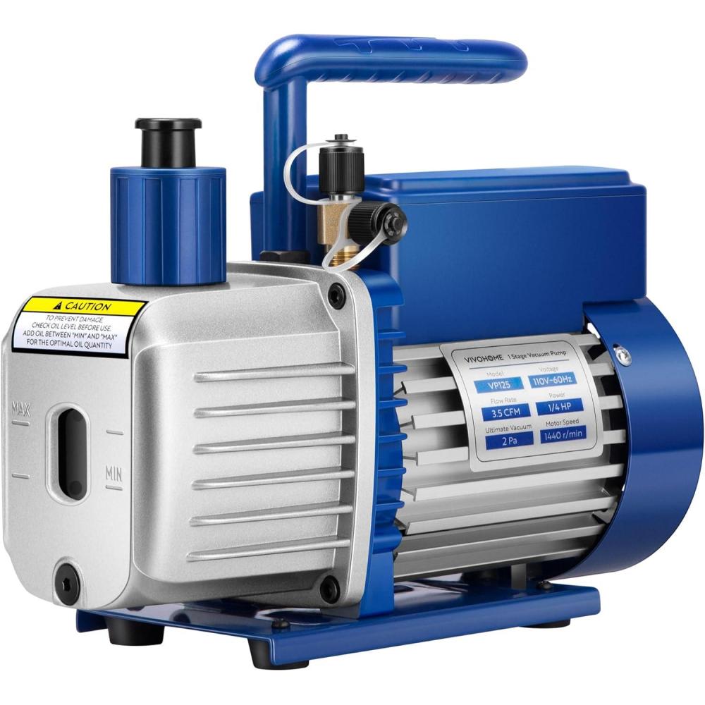 imageVIVOHOME 13 HP 45 CFM 1 Stage A2L HVAC Vacuum Pump Sparkless Motor for R32 R1234yf R454B R134a R22 R410a Systems Auto AC Vacuum Pump for Air Conditioner Refrigeration Maintenance with Oil Bottle35 CFM