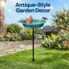 imageVIVOHOME Bird Bath for Outside Outdoor 13 Birdbath Bowl with Metal Ground Stake WeatherResistant ABS Bird Bath and Feeder for Garden 145 Gallons BronzeGreen