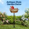 imageVIVOHOME Bird Bath for Outside Outdoor 13 Birdbath Bowl with Metal Ground Stake WeatherResistant ABS Bird Bath and Feeder for Garden 145 Gallons BronzeCopper