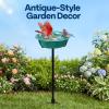 imageVIVOHOME Bird Bath for Outside Outdoor 13 Birdbath Bowl with Metal Ground Stake WeatherResistant ABS Bird Bath and Feeder for Garden 145 Gallons BronzeGreen