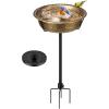 imageVIVOHOME Bird Bath with Solar Fountain for Outside WeatherResistant ABS Birdbath Bowl with Solar Powered Pump Metal Ground Stake for Outdoor Garden 145 Gallons GreenCopper