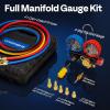 imageVIVOHOME HVAC Manifold Gauge Set for R410a R454B R32 R22 Refrigerant 4 Valve Residential Household AC Gauges with 5ft Hoses for Freon Charging and Evacuation