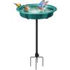 imageVIVOHOME Bird Bath for Outside Outdoor 13 Birdbath Bowl with Metal Ground Stake WeatherResistant ABS Bird Bath and Feeder for Garden 145 Gallons BronzeGreen