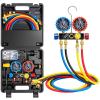 imageVIVOHOME HVAC Manifold Gauge Set for R410a R454B R32 R22 Refrigerant 4 Valve Residential Household AC Gauges with 5ft Hoses for Freon Charging and Evacuation