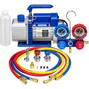 imageVIVOHOME AC Vacuum Pump and Manifold Gauge Set 35 CFM 14 HP Single Stage Car AC Vacuum Pump Kit with 5ft Hoses for R134a R12 R22 R502 AC Service Kit for HVAC Mini Split Air Conditioner