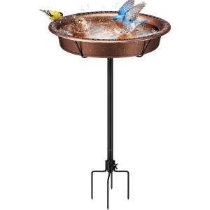 imageVIVOHOME Bird Bath for Outside Outdoor 13 Birdbath Bowl with Metal Ground Stake WeatherResistant ABS Bird Bath and Feeder for Garden 145 Gallons BronzeBronze