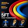 imageVIVOHOME HVAC Manifold Gauge Set for R134a R1234yf R454B R410a R32 Refrigerant Automotive Residential AC Gauges with 5ft Hoses R134a R1234yf Quick Couplers Can Taps for Car Freon Charging Evacuation