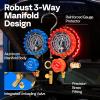 imageVIVOHOME HVAC Manifold Gauge Set for R134a R1234yf R454B R410a R32 Refrigerant Automotive Residential AC Gauges with 5ft Hoses R134a R1234yf Quick Couplers Can Taps for Car Freon Charging Evacuation