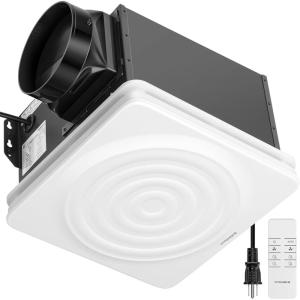 imageVIVOHOME 240 CFM Bathroom Exhaust Fan with Humidity Sensor  16 Sones Quiet EnergySaving EC Motor 6Speed AutoFlow Remote 11 x 12 in Easy Retrofit 6Inch Duct Kit IncludedNo Lights  240 CFM  6 Speeds