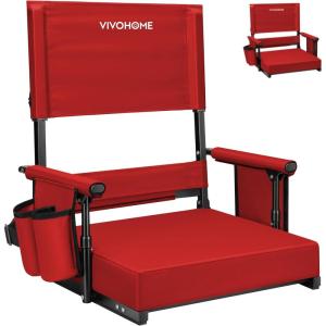 imageVIVOHOME Height Adjustable High Back Stadium Seat with Back Support and Cushion Portable Bleacher Chair with Cup Holder and Shoulder Strap Comfortable for Various Sports Events PurpleRed