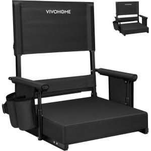 imageVIVOHOME Height Adjustable High Back Stadium Seat with Back Support and Cushion Portable Bleacher Chair with Cup Holder and Shoulder Strap Comfortable for Various Sports Events PurpleBlack