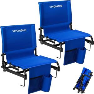 imageVIVOHOME UltraCompact Folding Stadium Seats with Back Support 2 Pack Lightweight Bleacher Chairs with Cup Holder and Carry Handle Comfortable for Bleachers Camping Outdoor Events Navy BlueBlue