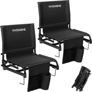 imageVIVOHOME UltraCompact Folding Stadium Seats with Back Support 2 Pack Lightweight Bleacher Chairs with Cup Holder and Carry Handle Comfortable for Bleachers Camping Outdoor Events Navy BlueBlack