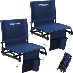 imageVIVOHOME UltraCompact Folding Stadium Seats with Back Support 2 Pack Lightweight Bleacher Chairs with Cup Holder and Carry Handle Comfortable for Bleachers Camping Outdoor Events Navy BlueNavy Blue