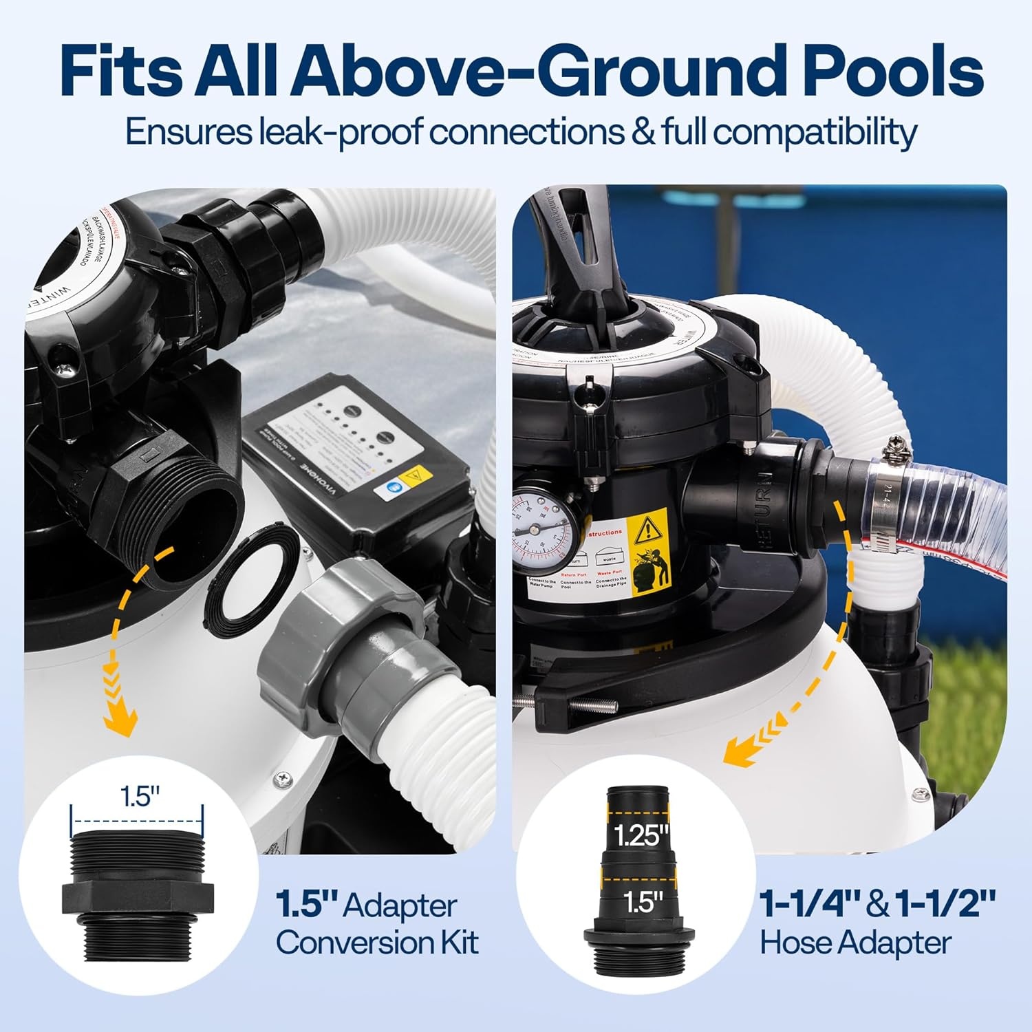 image:imageVIVOHOME 12 in Sand Filter Pump for Above Ground Pool 04 HP 3168 GPH Swimming Pool Filter System with 24H Timer amp 6Way Valve HighEfficiency Filtration for Pools Up to 11000 Gallons12 in  3168 GPH  04 HP