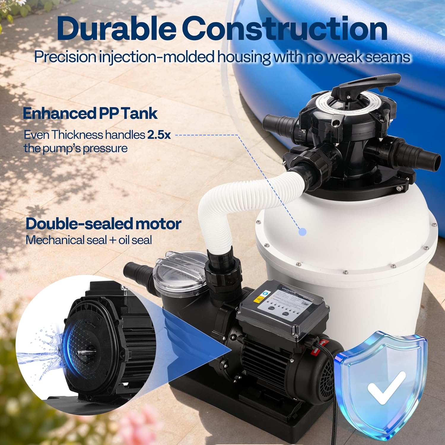 image:imageVIVOHOME 12 in Sand Filter Pump for Above Ground Pool 04 HP 3168 GPH Swimming Pool Filter System with 24H Timer amp 6Way Valve HighEfficiency Filtration for Pools Up to 11000 Gallons13 in  3618 GPH  075 HP