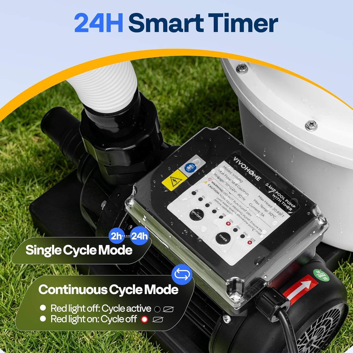 image:imageVIVOHOME 12 in Sand Filter Pump for Above Ground Pool 04 HP 3168 GPH Swimming Pool Filter System with 24H Timer amp 6Way Valve HighEfficiency Filtration for Pools Up to 11000 Gallons12 in  3168 GPH  04 HP