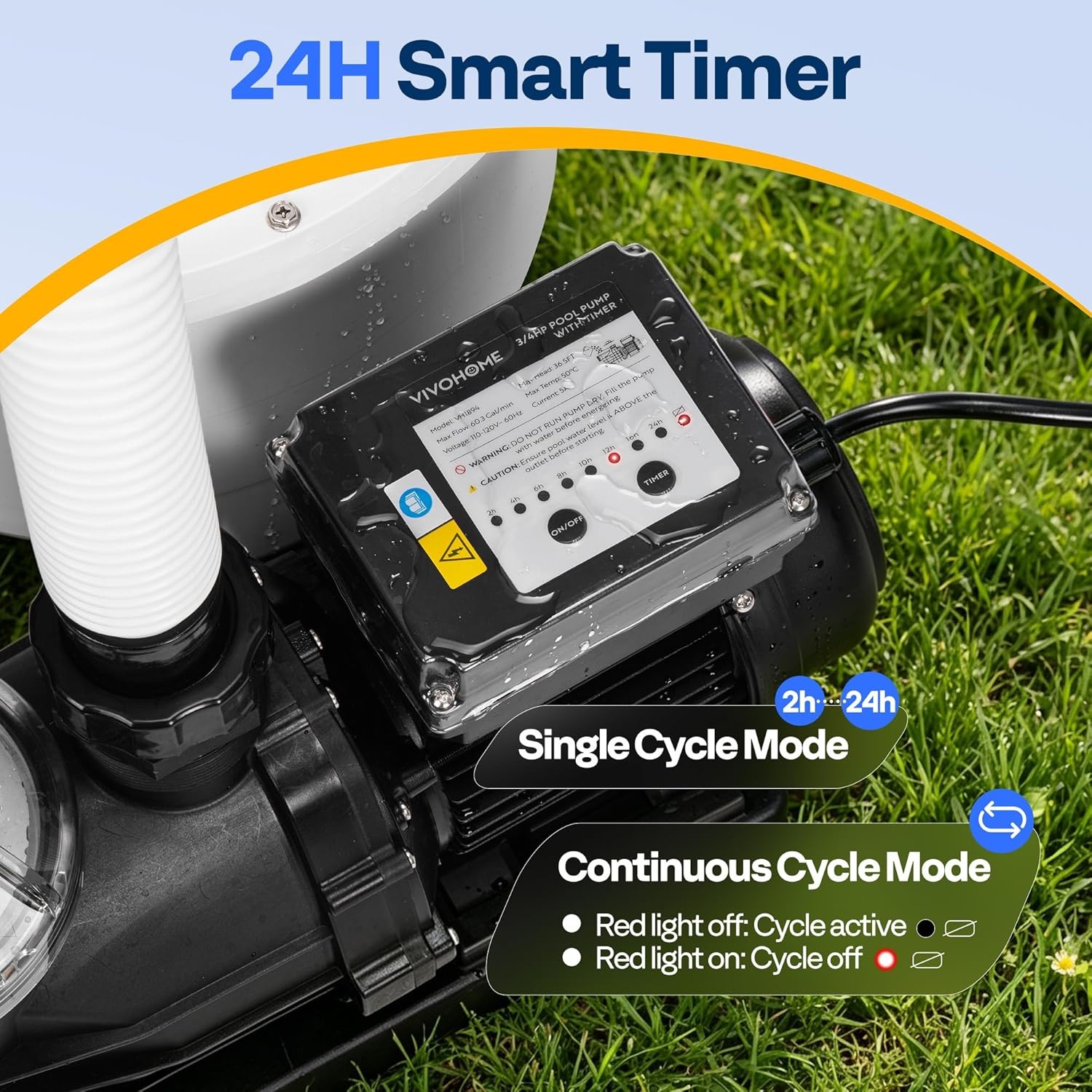 image:imageVIVOHOME 12 in Sand Filter Pump for Above Ground Pool 04 HP 3168 GPH Swimming Pool Filter System with 24H Timer amp 6Way Valve HighEfficiency Filtration for Pools Up to 11000 Gallons13 in  3618 GPH  075 HP