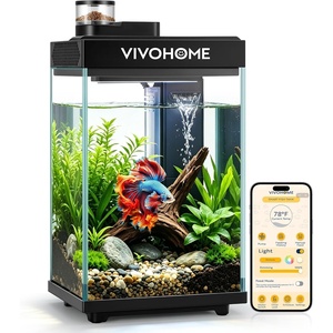 image:imageVIVOHOME 2 Gallon Smart Fish Tank with APP Control Aquarium Starter Kit with Auto Feeder Filter Temperature Display RGB LED Light Desktop Mini Fish Tank for Betta Shrimp