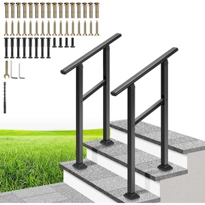 image:imageVIVOHOME 4Step Hand Rails for Outdoor Steps with Curved Ends and Balusters  2Pack Galvanized Steel Exterior Railing Kit for Porch Deck or Indoor StairsStraightOval