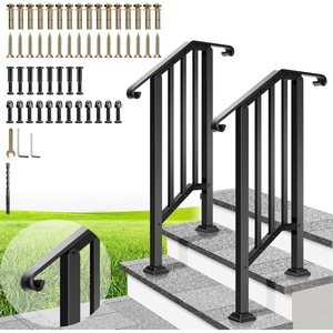 image:imageVIVOHOME 4Step Hand Rails for Outdoor Steps with Curved Ends and Balusters  2Pack Galvanized Steel Exterior Railing Kit for Porch Deck or Indoor StairsCurved End with Balusters