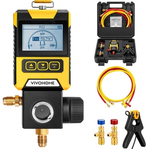 image:imageVIVOHOME Digital HVAC Manifold Gauge Set Refrigeration AC Gauge with Wired Temperature Clamp Probe and 2 Hoses for R134a R410a R32 R1234yf R454B Recharge Pressure Temp Test Leak Detectionwith Temperature Clamp  Hoses