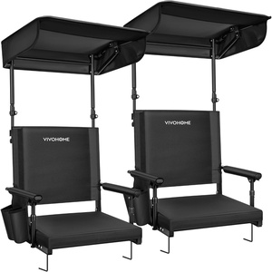 image:imageVIVOHOME Stadium Seat with Sunshade Canopy and Back Support for Sport Event  Adjustable Canopy Memory Foam Cushion 2 Cup Holders Shoulder Strap 2 Pack Portable Bleacher Chair Foldable SeatBlack