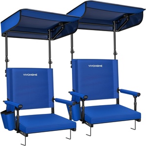 image:imageVIVOHOME Stadium Seat with Sunshade Canopy and Back Support for Sport Event  Adjustable Canopy Memory Foam Cushion 2 Cup Holders Shoulder Strap 2 Pack Portable Bleacher Chair Foldable SeatBlue