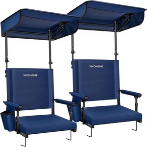 image:imageVIVOHOME Stadium Seat with Sunshade Canopy and Back Support for Sport Event  Adjustable Canopy Memory Foam Cushion 2 Cup Holders Shoulder Strap 2 Pack Portable Bleacher Chair Foldable SeatNavy Blue
