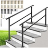 image:imageVIVOHOME 2Pack Galvanized Steel Hand Rails for Outdoor Steps  406 Curved Ends and Safety Balusters Exterior Railing Kit for Porch Deck or Indoor Stairs 4Step WhiteStraightOval