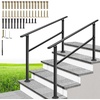 image:imageVIVOHOME 2Pack Galvanized Steel Hand Rails for Outdoor Steps  406 Curved Ends and Safety Balusters Exterior Railing Kit for Porch Deck or Indoor Stairs 4Step WhiteStraightOval
