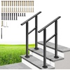 image:imageVIVOHOME 2Pack Galvanized Steel Hand Rails for Outdoor Steps  406 Curved Ends and Safety Balusters Exterior Railing Kit for Porch Deck or Indoor Stairs 4Step WhiteStraightOval