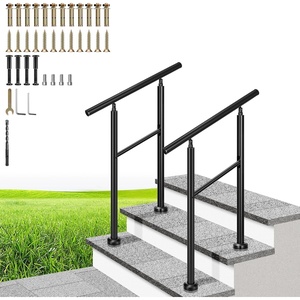 image:imageVIVOHOME 2Pack Galvanized Steel Hand Rails for Outdoor Steps  406 Curved Ends and Safety Balusters Exterior Railing Kit for Porch Deck or Indoor Stairs 4Step WhiteStraightRound