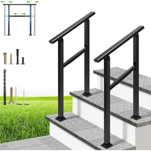 image:imageVIVOHOME Adjustable Outdoor Handrails  Durable Galvanized Steel Hand Rail Black Oval Design for Porch Deck amp Stairs 2Pack for 4 Steps2 Steps