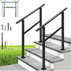 image:imageVIVOHOME Adjustable Outdoor Handrails  Durable Galvanized Steel Hand Rail Black Oval Design for Porch Deck amp Stairs 2Pack for 4 Steps3 Steps