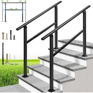 image:imageVIVOHOME Adjustable Outdoor Handrails  Durable Galvanized Steel Hand Rail Black Oval Design for Porch Deck amp Stairs 2Pack for 4 Steps4 Steps