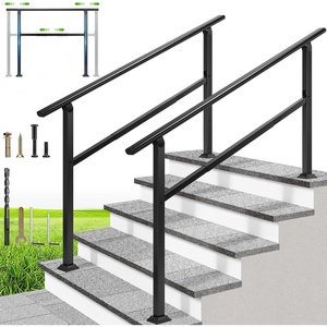 image:imageVIVOHOME Adjustable Outdoor Handrails  Durable Galvanized Steel Hand Rail Black Oval Design for Porch Deck amp Stairs 2Pack for 4 Steps5 Steps