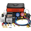 image:imageVIVOHOME Upgraded 4CFM 13 HP 1Stage HVAC Vacuum Pump and 4 Way AC Manifold Gauge Set with Leak Detector 5ft Hoses for R134a R12 R22 R502 R410a Mini Split amp Car Air Conditioner Maintenanceblack