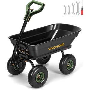 image:imageVIVOHOME 660lbs Wheelbarrow Dump Garden Cart with 2in1 Convertible Handle  Attach to ATV or Tractor 10 All Terrain Wheels Heavy Duty Utility Trailer for YardGreen
