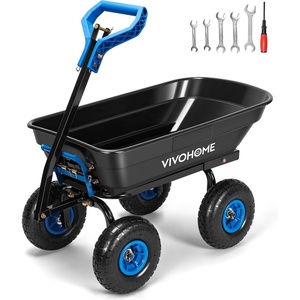 image:imageVIVOHOME 660lbs Wheelbarrow Dump Garden Cart with 2in1 Convertible Handle  Attach to ATV or Tractor 10 All Terrain Wheels Heavy Duty Utility Trailer for YardBlue
