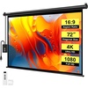 image:imageVIVOHOME 72 Inch 169 Motorized Projector Screen White  Electric Projection Screen with Remote Control Automatic Pull Down Movie Screen for Ceiling and Wall Mount ALR RetractableBlack