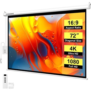 image:imageVIVOHOME 72 Inch 169 Motorized Projector Screen White  Electric Projection Screen with Remote Control Automatic Pull Down Movie Screen for Ceiling and Wall Mount ALR RetractableWhite