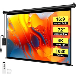 image:imageVIVOHOME 72 Inch 169 Motorized Projector Screen White  Electric Projection Screen with Remote Control Automatic Pull Down Movie Screen for Ceiling and Wall Mount ALR RetractableBlack