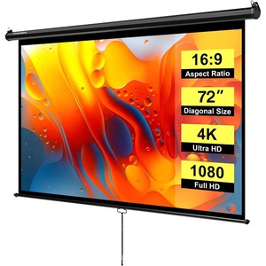image:imageVIVOHOME 72 Inch 169 Pull Down Projector Screen White  Manual Retractable 4K Projection Screen for Home Theater Roll Up ALR Movie Screen for Ceiling and Wall MountBlack