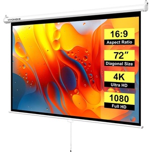 image:imageVIVOHOME 72 Inch 169 Pull Down Projector Screen White  Manual Retractable 4K Projection Screen for Home Theater Roll Up ALR Movie Screen for Ceiling and Wall MountWhite