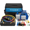 image:imageVIVOHOME 13 HP 45CFM 1 Stage HVAC Vacuum Pump and 4 Way AC Manifold Gauge  110V AC Vacuum Pump Kit with Leak Detector 5ft Hoses for R134a R12 R22 R502 R410a Air Conditioning Refrigeration Rechargingblue